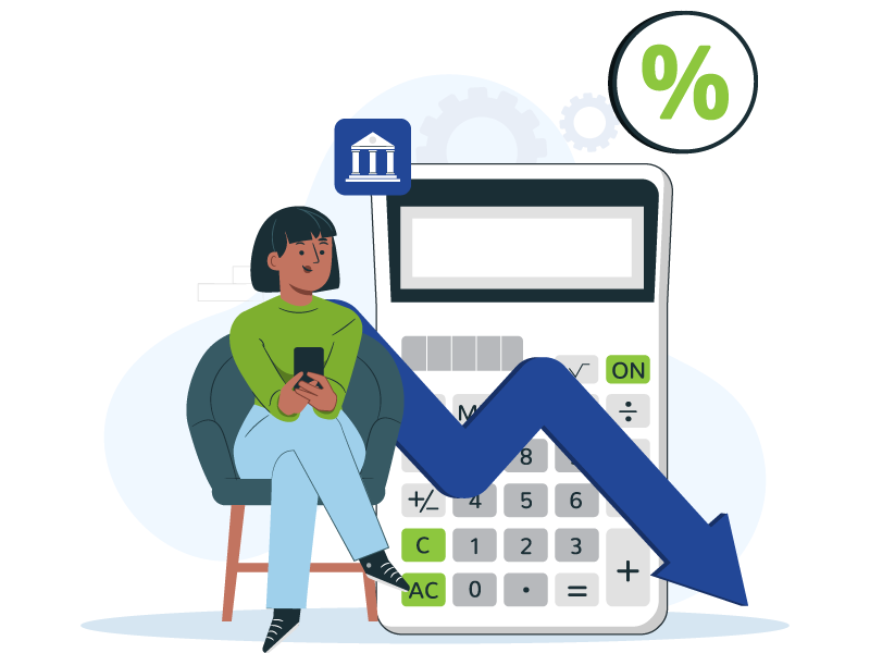 A Girl is using mobile phone and there is calculator on the background